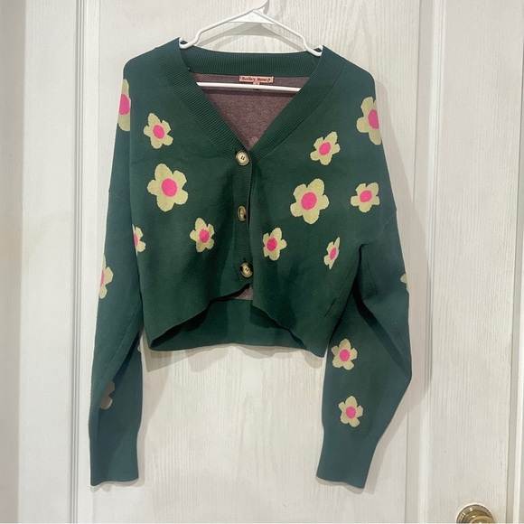 Bailey Rose Sweaters - FINAL PRICE Bailey Rose Green Floral Cardigan